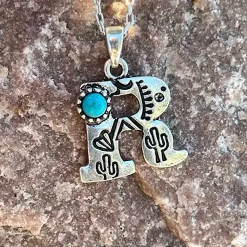NEW - turquoise letter R necklace, monogram jewelry, Letter R jewelry